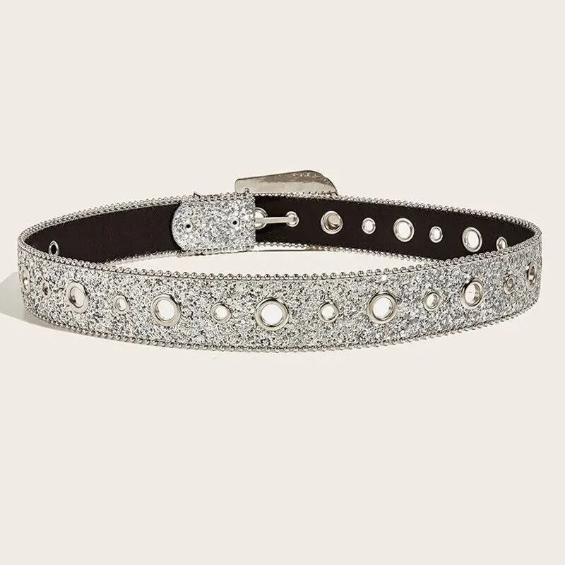 Women's Gothic Rhinestone Decor Metal Buckle Jeans Belt