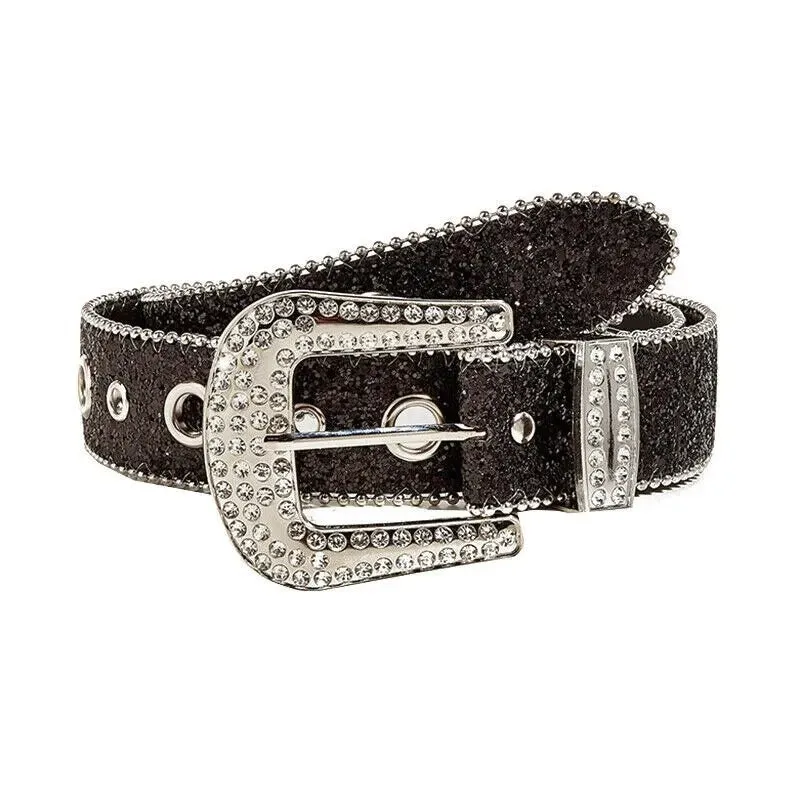 Women's Gothic Rhinestone Decor Metal Buckle Jeans Belt